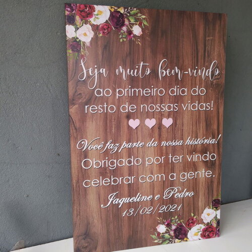 Placa Casamento boas Vindas 60x40cm com Sua Frase