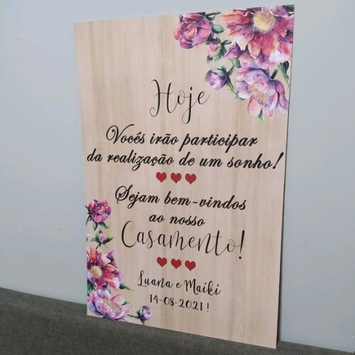 Placa Casamento "boas Vindas" 60x40cm com Sua Frase