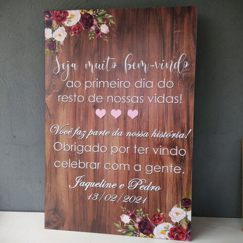 Placa Casamento boas Vindas 60x40cm com Sua Frase