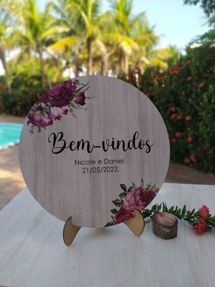 Placa Casamento "Boas Vindas" Redonda 40x40cm