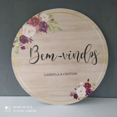 Placa Casamento "Boas Vindas" Redonda 40x40cm