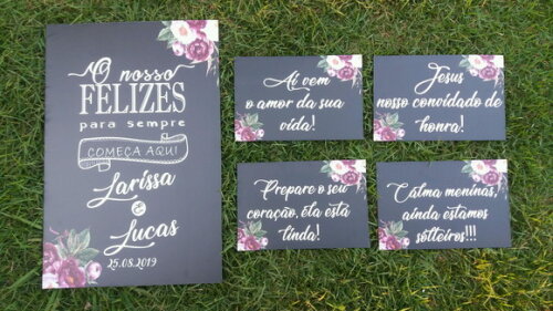 Placa Chalkboard 60x40 + 4 placas pajem casamento