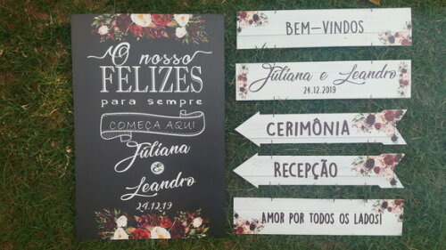 Placa Chalkboard 60x40 + 5 placas Indicativas casamento