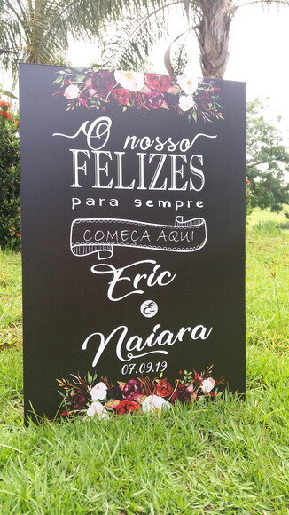 Placa Chalkboard Casamento  Felizes para Sempre 60x40