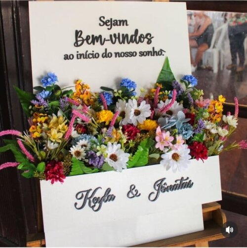 Placa de Boas Vindas com Floreira 60x40cm - Casamento