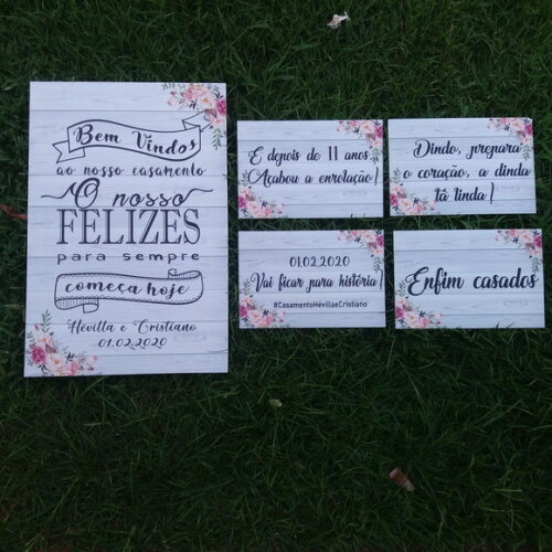 Placa de entrada 60x40 + 4 placas pajem casamento
