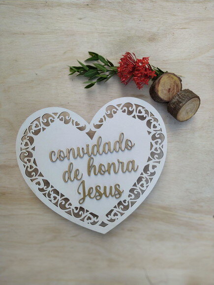 Placa de Pajem Coração arabesco COM SUA FRASE