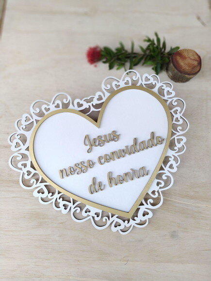 Placa de Pajem Coração arabesco COM SUA FRASE