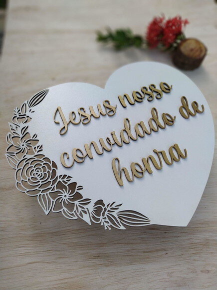 Placa de Pajem Coração Floral alto relevo COM SUA FRASE