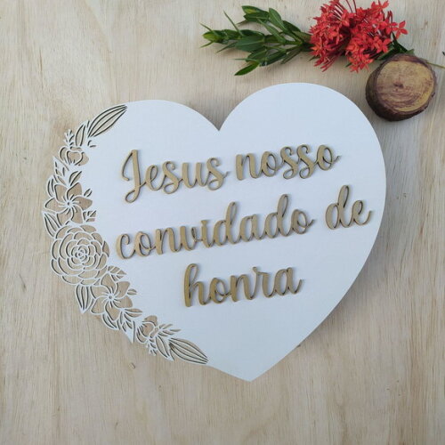 Placa de Pajem Coração Floral alto relevo COM SUA FRASE