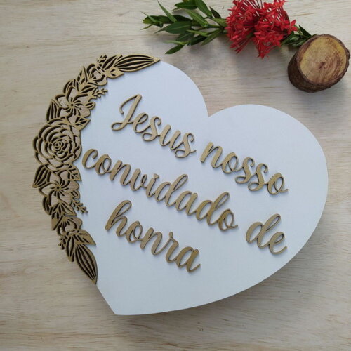 Placa de Pajem Coração Floral Alto Relevo com Sua Frase