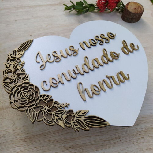 Placa de Pajem Coração Floral Alto Relevo com Sua Frase