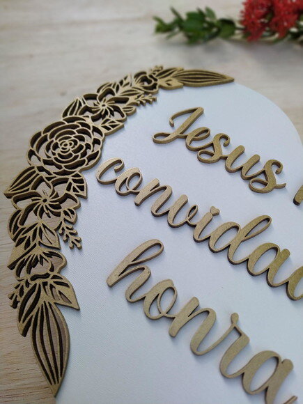 Placa de Pajem Coração Floral Alto Relevo com Sua Frase