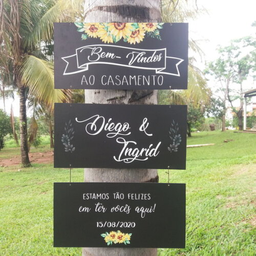 Placas indicativas casamento 3 placas 40x20cm