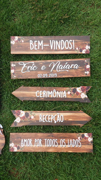 Placas indicativas casamento Kit com 5 COM SUA FRASE
