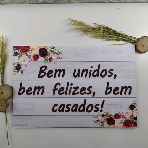 Plaquinha de Casamento em mdf com Sua Frase