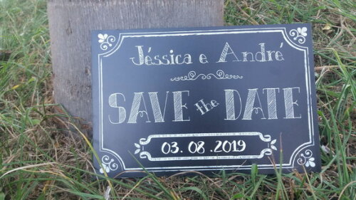 Plaquinha SAVE THE DATE em MDF