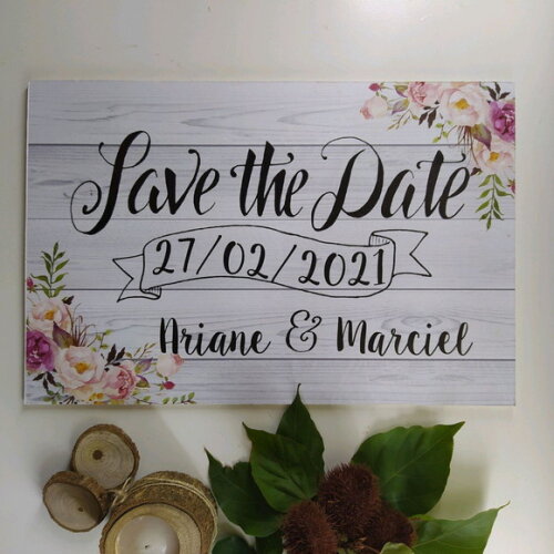 Plaquinha SAVE THE DATE em MDF