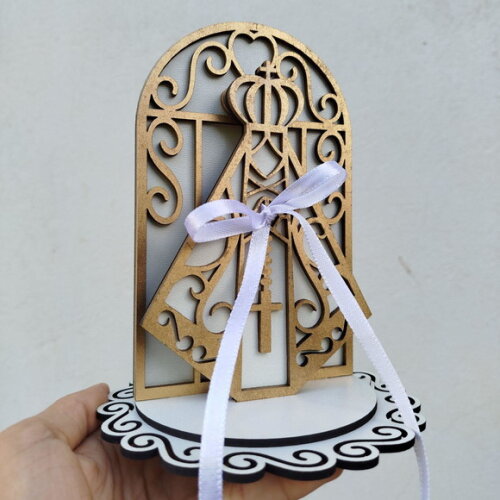 Porta Alianças altar Nossa Senhora Branco e Dourado