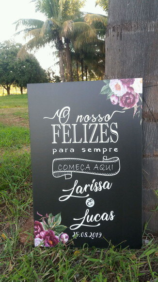 Quadro Chalkboard Casamento " Felizes para Sempre" Marsala