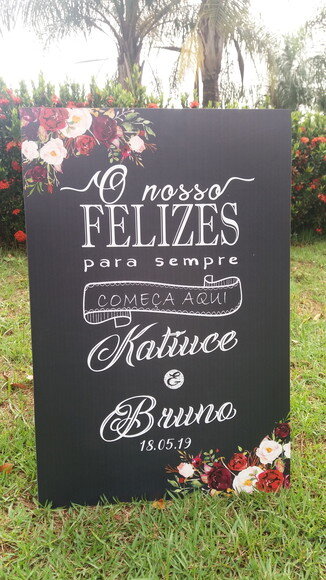 Quadro Chalkboard Casamento  Felizes para Sempre Marsala