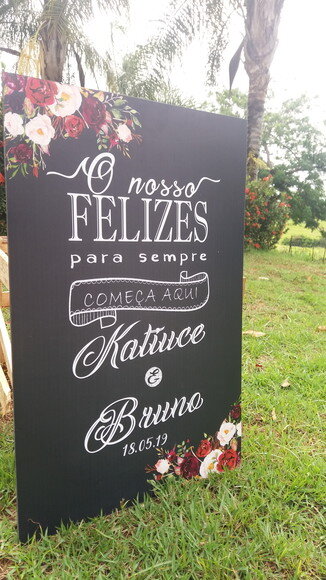Quadro Chalkboard Casamento  Felizes para Sempre Marsala
