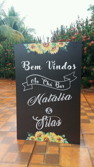 Quadro Chalkboard Casamento "bem Vindos" Girassóis