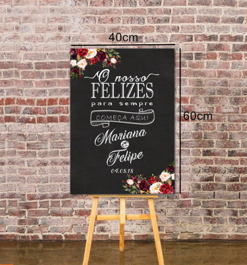 Quadro Chalkboard Casamento " Felizes para Sempre" Marsala