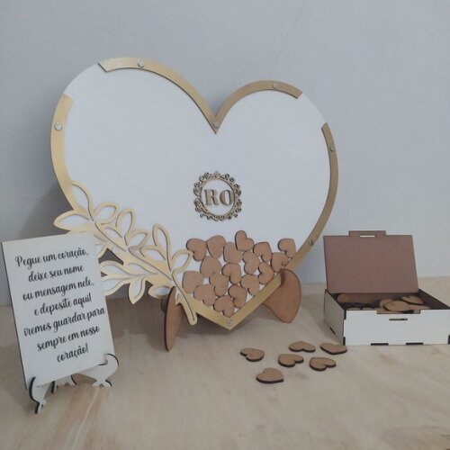 Quadro de assinatura coração branco e dourado