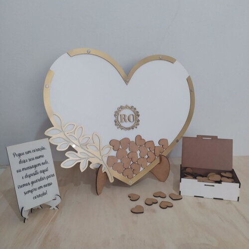 Quadro de assinatura coração branco e dourado