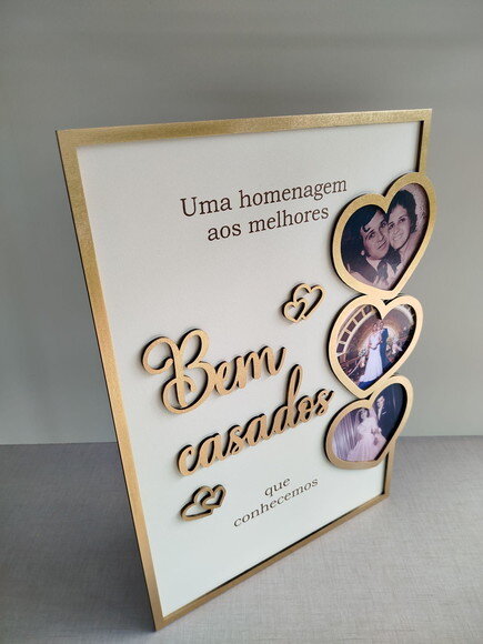 Quadro Homenagem Bem Casados (40x30cm p/ 3 Corações)