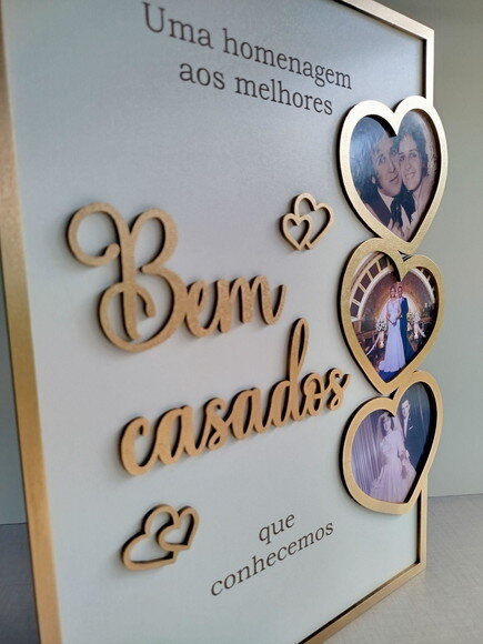 Quadro Homenagem Bem Casados (40x30cm p/ 3 Corações)