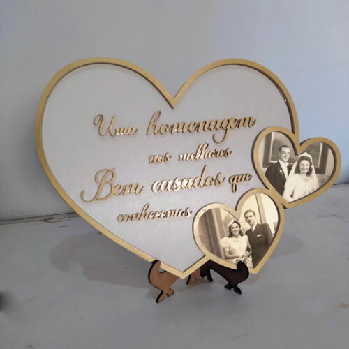 Quadro Homenagem Bem Casados Avós Coração Branco E Dourado