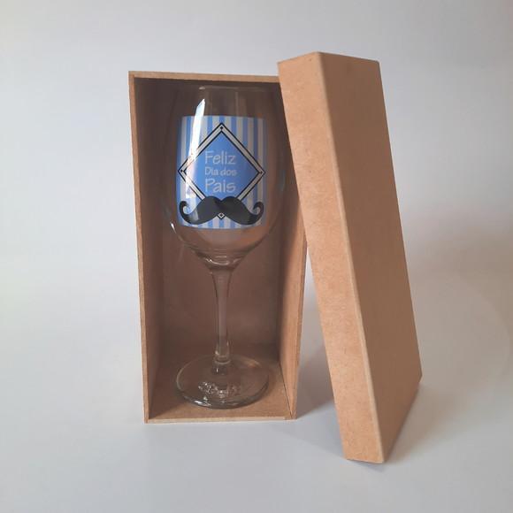 Taça De Vinho 380 Ml Personalizada Dia Dos Pais + Caixa Mdf