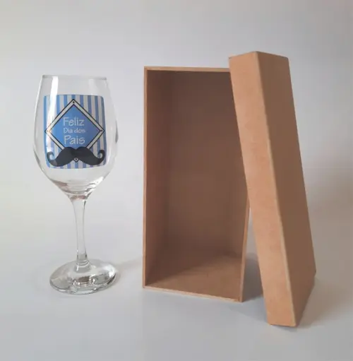 Taça De Vinho 380 Ml Personalizada Dia Dos Pais + Caixa Mdf