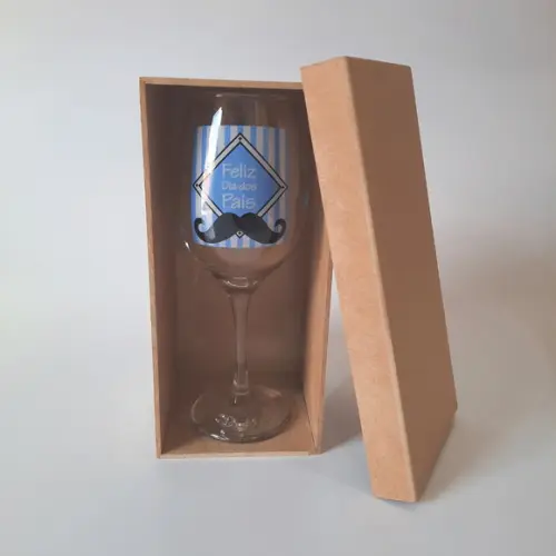 Taça De Vinho 380 Ml Personalizada Dia Dos Pais + Caixa Mdf