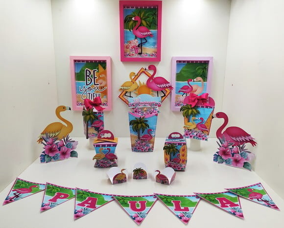 ARQUIVO CORTE SILHOUETTE FLAMINGOS TROPICAL FESTA EM CASA