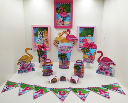 Arquivo Corte Kit Silhouette Flamingos Festa em Casa