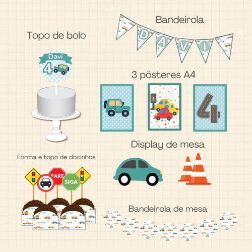 Kit Festa Digital Carrinhos