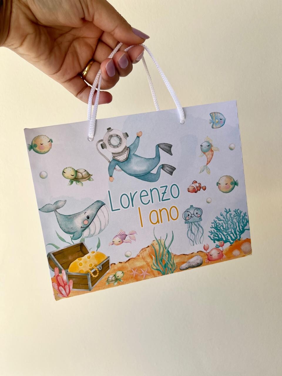 15 Sacolinhas Personalizada Fundo do Mar Menino