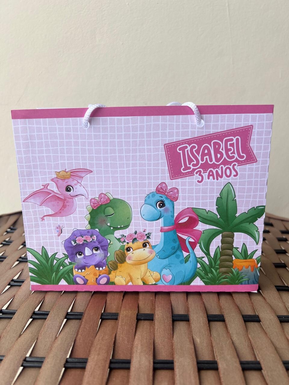 15 Sacolinhas Personalizada Dino Baby Menina Dinossauro Baby Meni