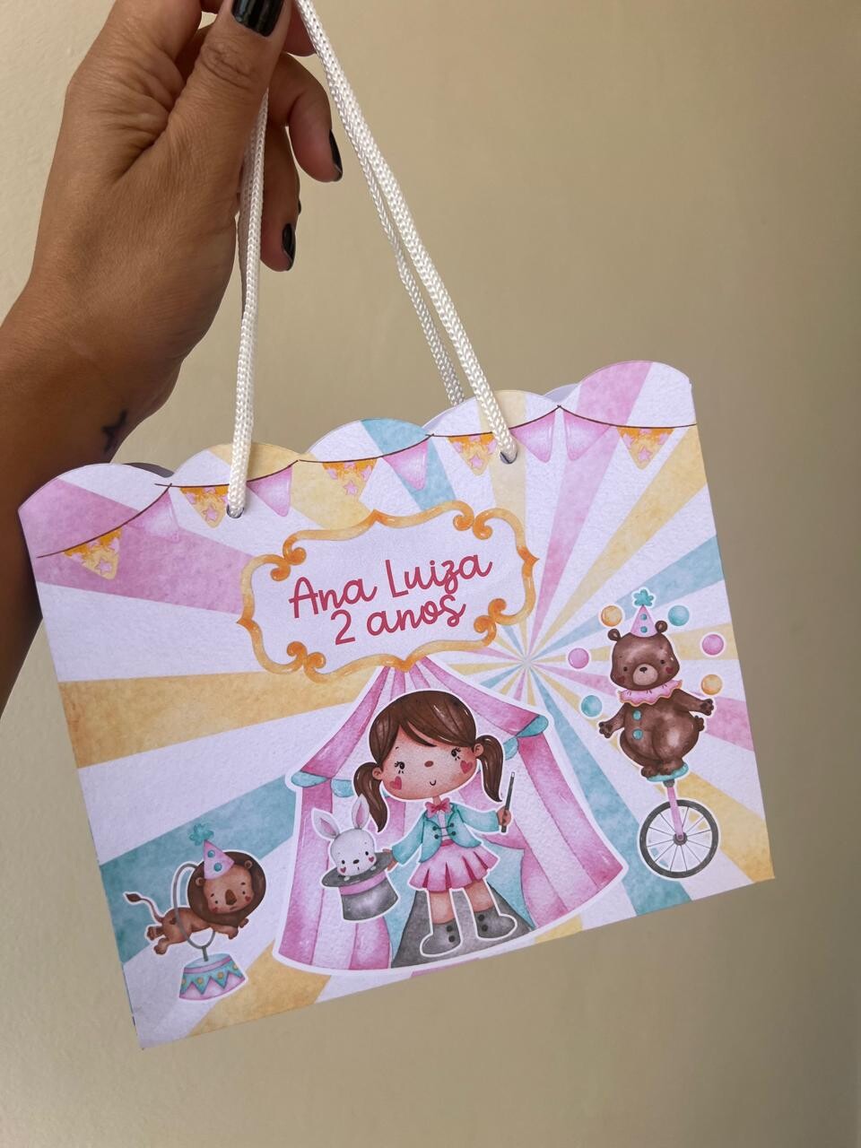 15 Sacolinhas Personalizada Circo Rosa Menina