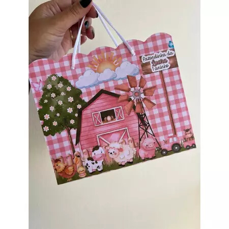 15 Sacolinhas Personalizadas Fazendinha Rosa - lembrancinhas faze