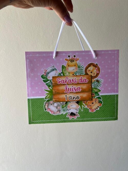 15 Sacolinhas Personalizada Safari Menina