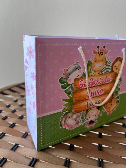 15 Sacolinhas Personalizada Safari Menina