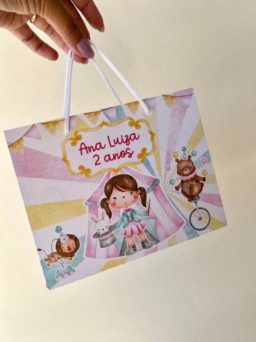 15 Sacolinhas Personalizada Circo Rosa Menina