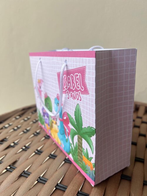 15 Sacolinhas Personalizada Dino Baby Menina Dinossauro Baby Meni