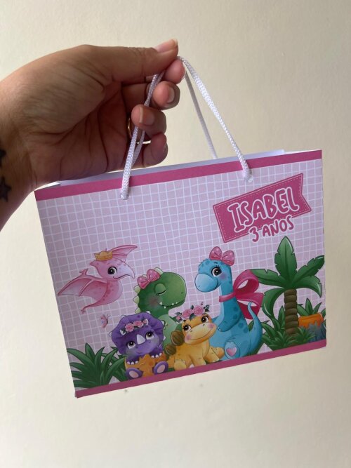 15 Sacolinhas Personalizada Dino Baby Menina Dinossauro Baby Menina