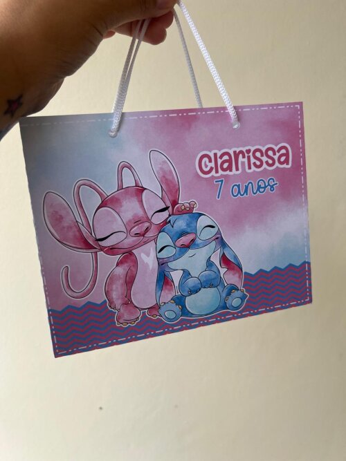 15 Sacolinhas Personalizada Stitch Menina