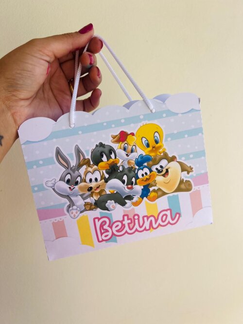 15 Sacolinhas Personalizada Baby Looney Tunes Menina